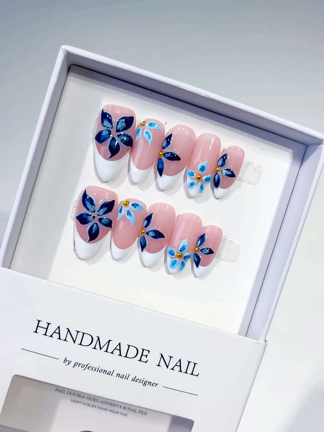 Medium Pink White Almond French tip Flower