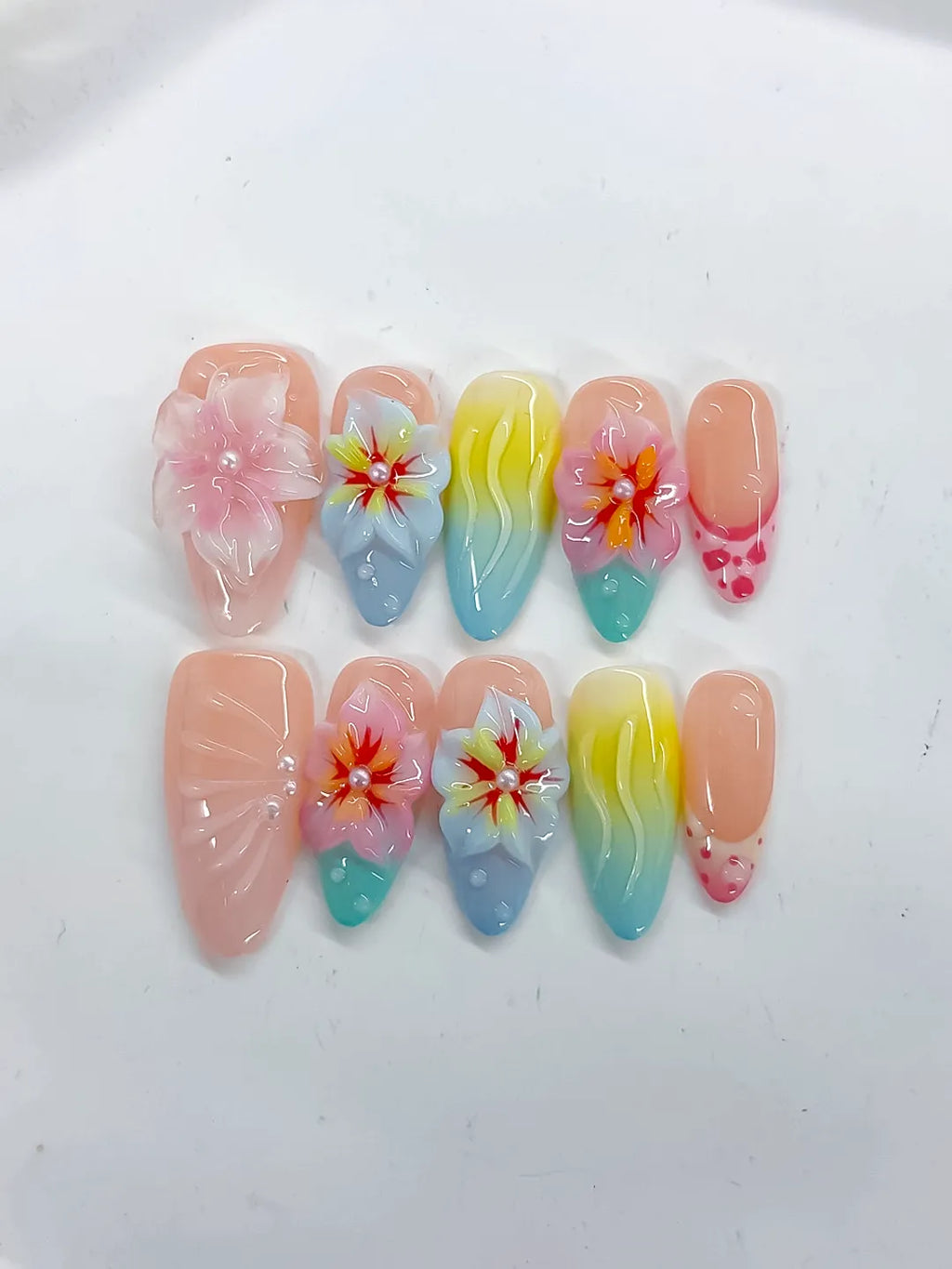 Medium Nude Pink Almond Ombre Flower Shell