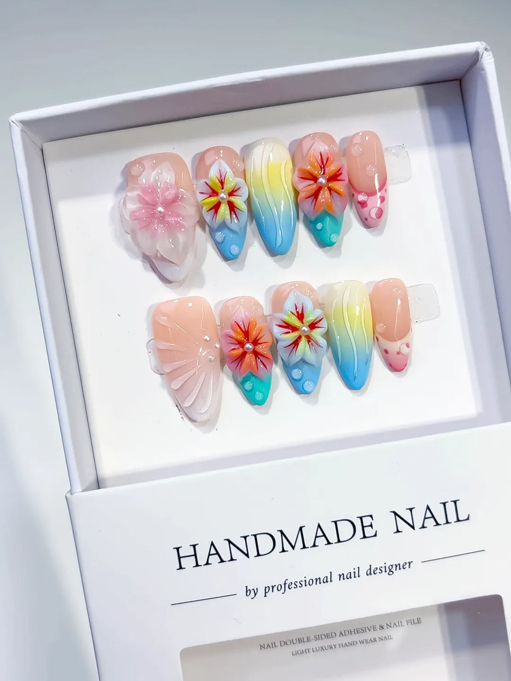 Medium Nude Pink Almond Ombre Flower Shell