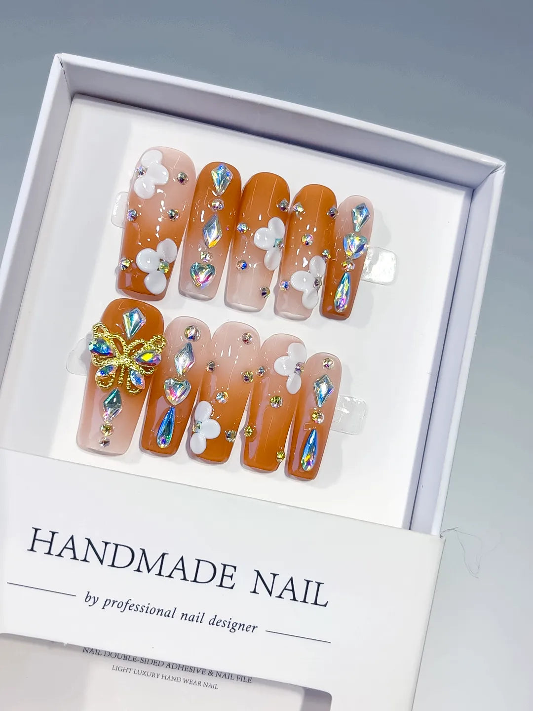 Long Orange Nude Square Solid color Butterfly Flower