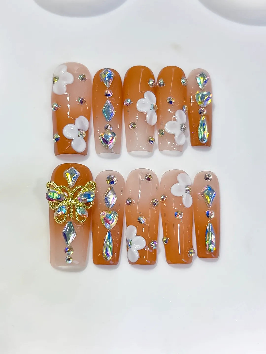Long Orange Nude Square Solid color Butterfly Flower