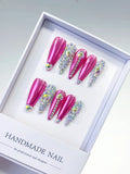 Long Pink Silver Stiletto Metallic Rhinestone