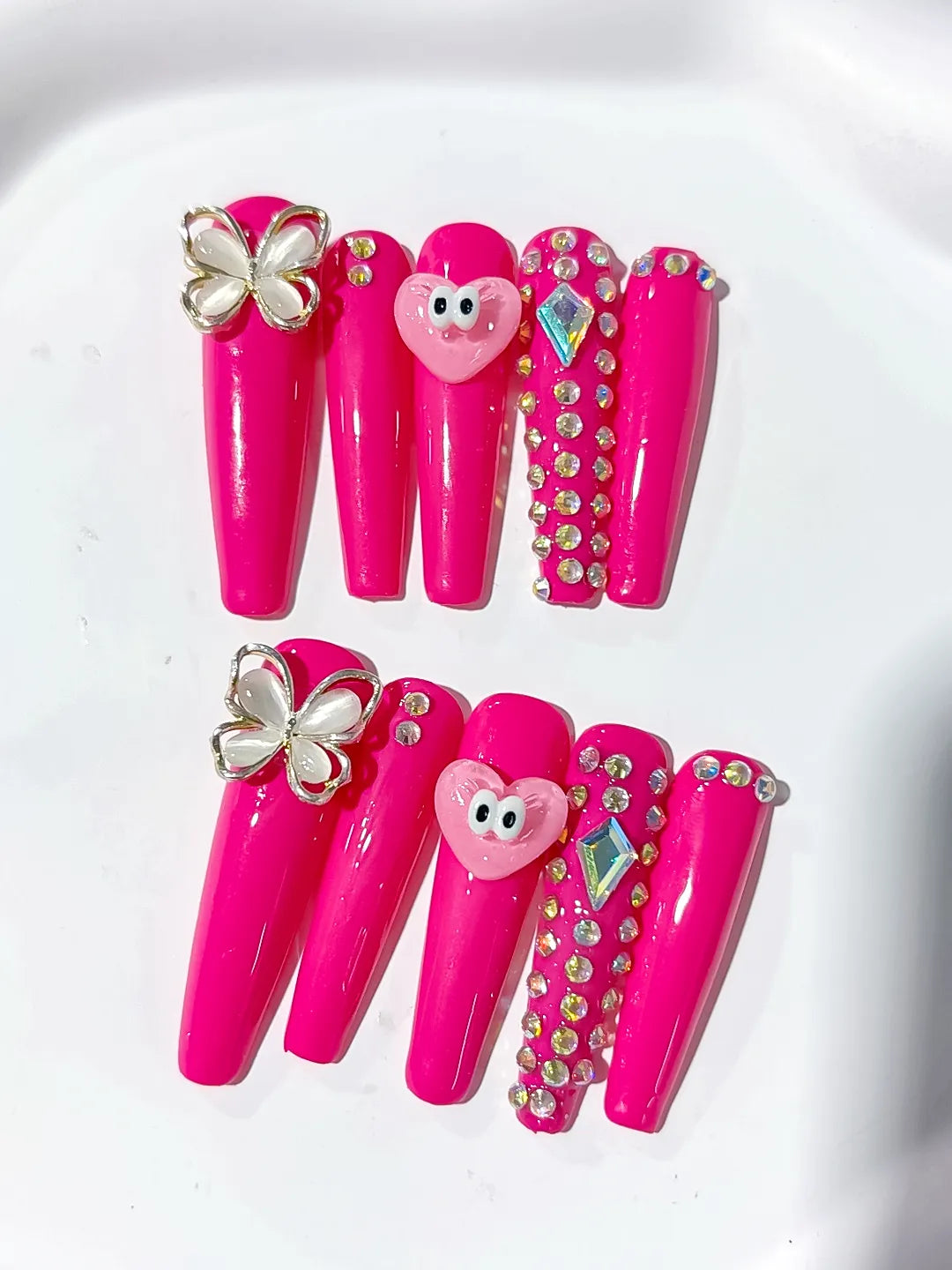 Long Pink Silver Coffin Solid color Heart Butterfly