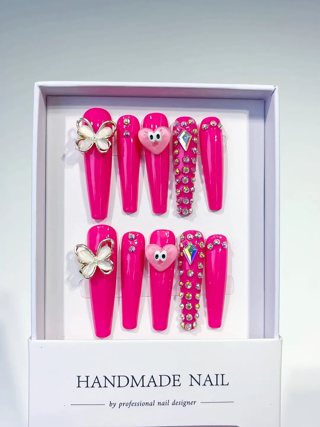Long Pink Silver Coffin Solid color Heart Butterfly