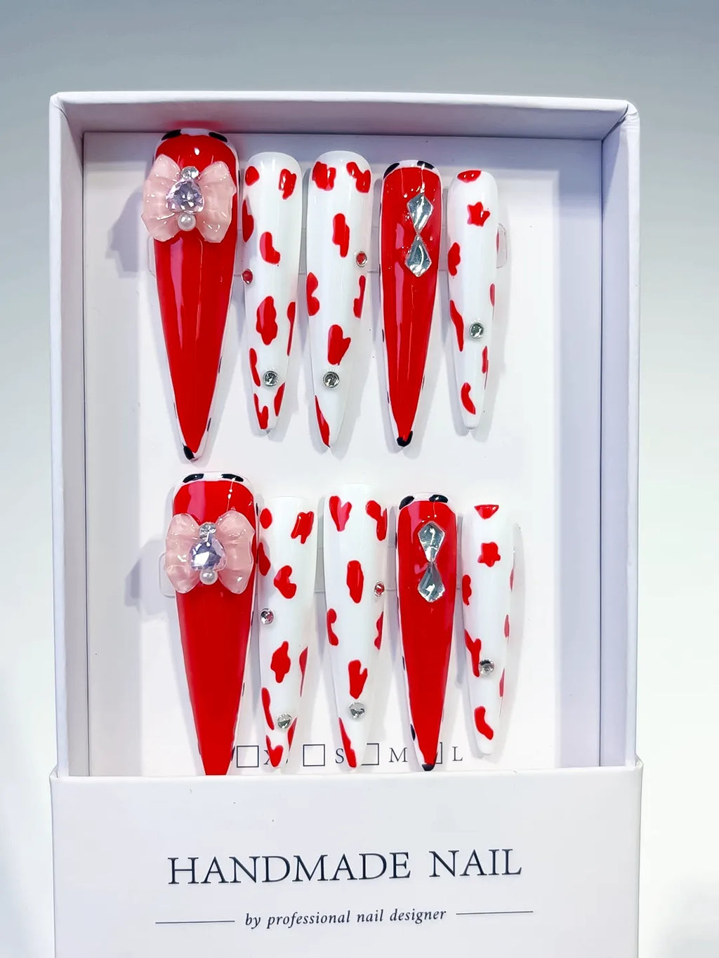 Long Red White Stiletto Abstract Flower Animal Print