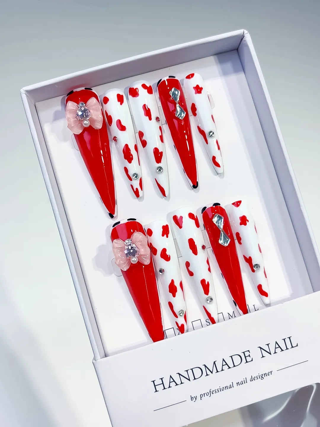 Long Red White Stiletto Abstract Flower Animal Print