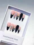 Long Nude Black Stiletto French tip Rhinestone Snake
