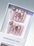 Long Pink Silver Square Holographic Flower Metallic Charm