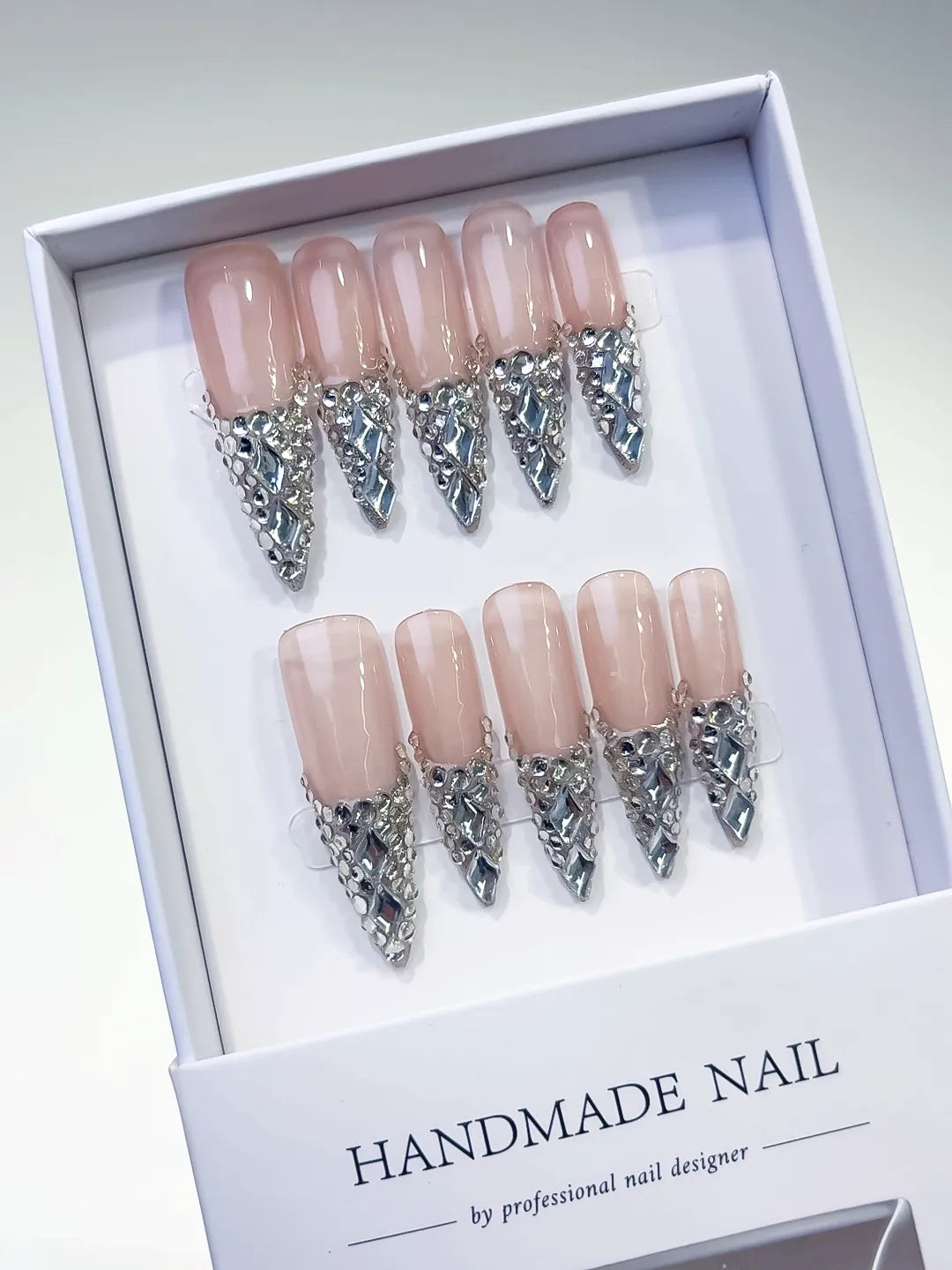Long Nude Red Stiletto French tip Cherry Dot Pattern