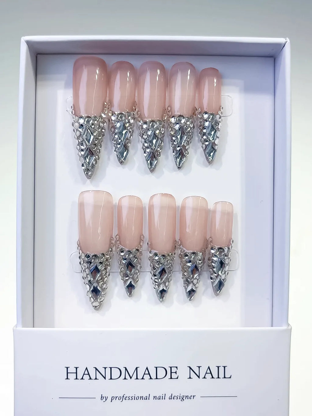 Long Nude Red Stiletto French tip Cherry Dot Pattern