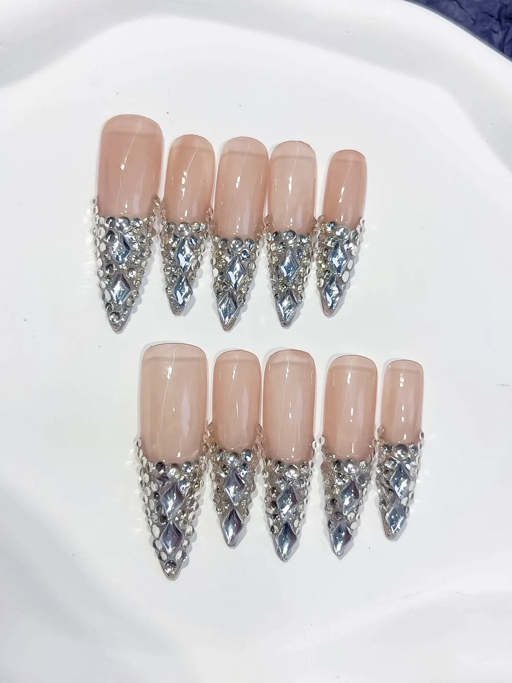 Long Nude Red Stiletto French tip Cherry Dot Pattern