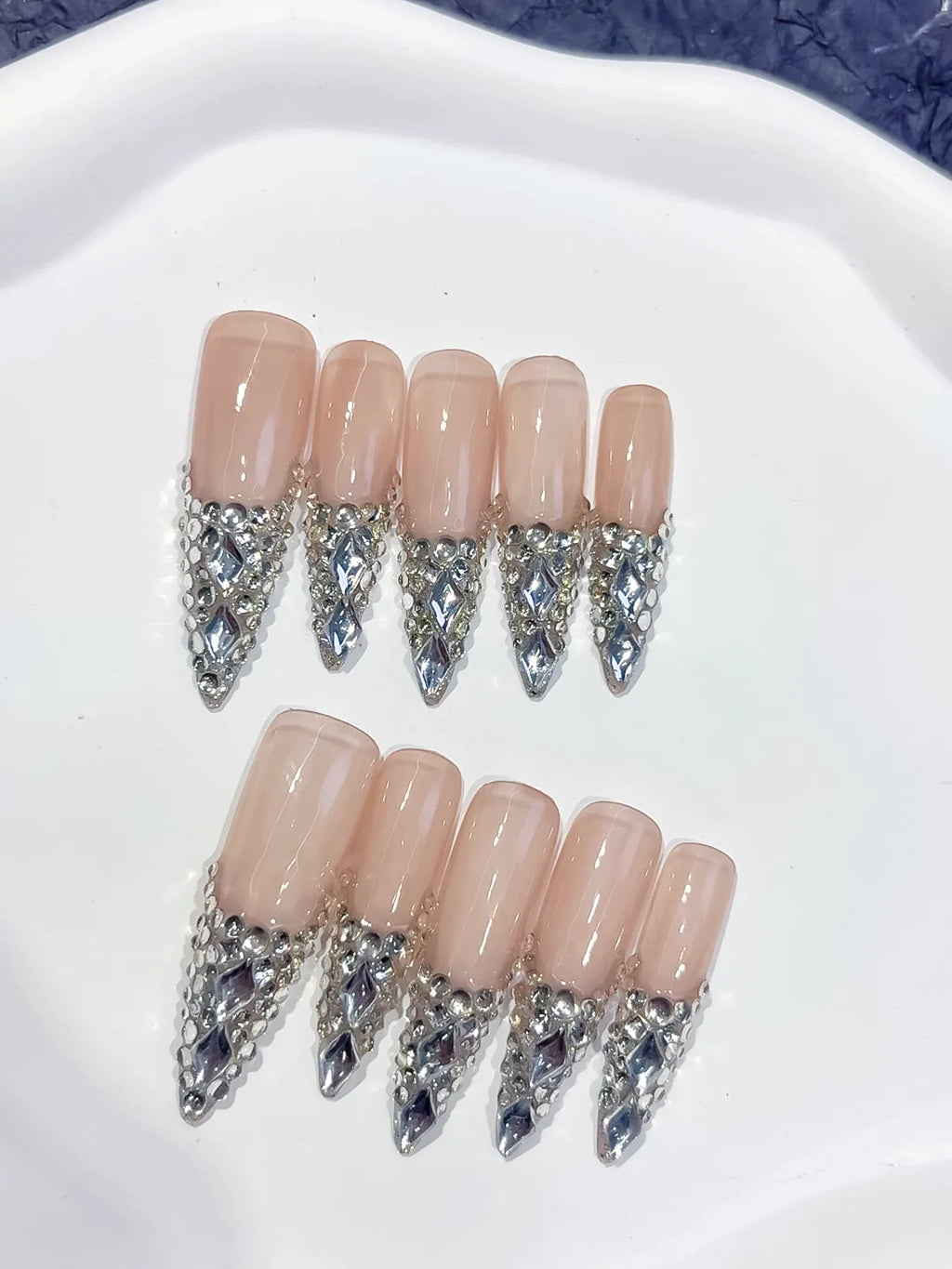 Long Nude Red Stiletto French tip Cherry Dot Pattern