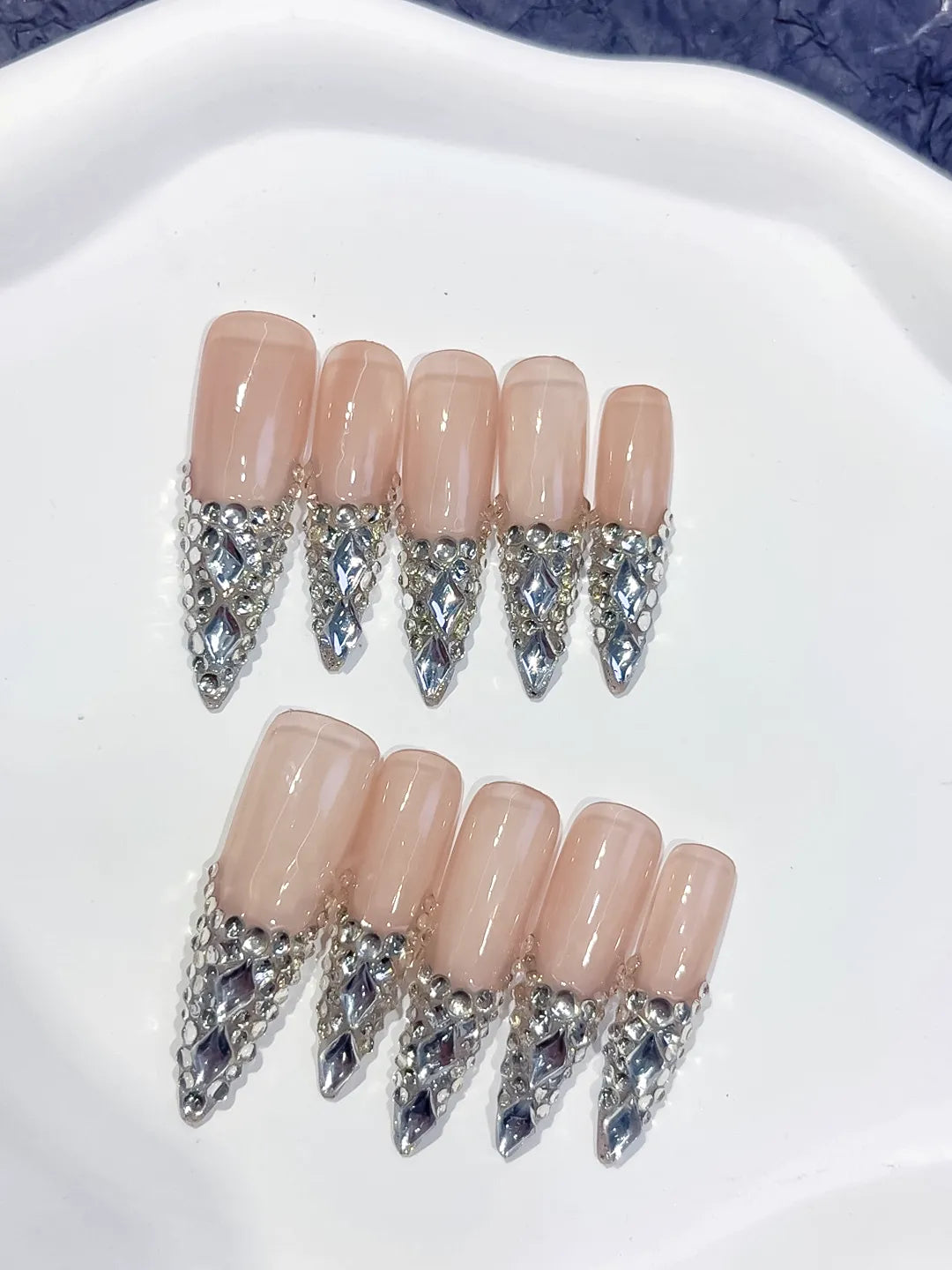 Long Nude Red Stiletto French tip Cherry Dot Pattern