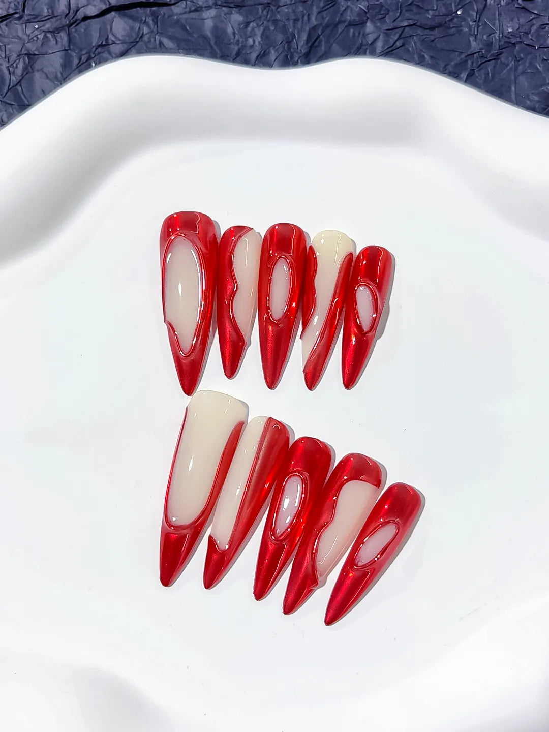 Long Nude Green Stiletto Abstract Flower Fruit