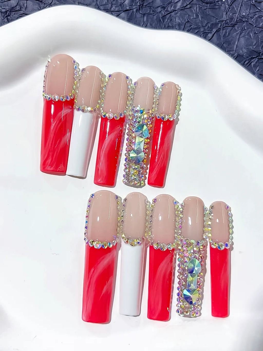 Long Nude Red Square Abstract Rhinestone