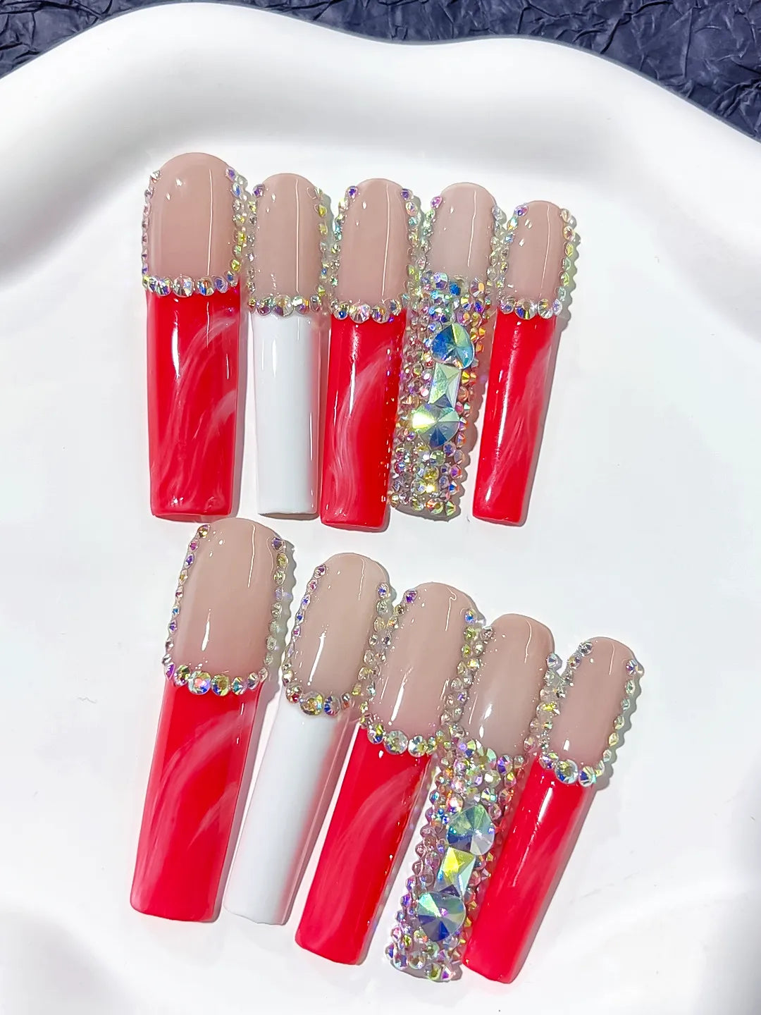 Long Nude Red Square Abstract Rhinestone