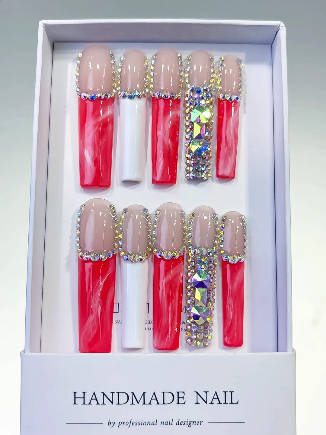 Long Nude Red Square Abstract Rhinestone