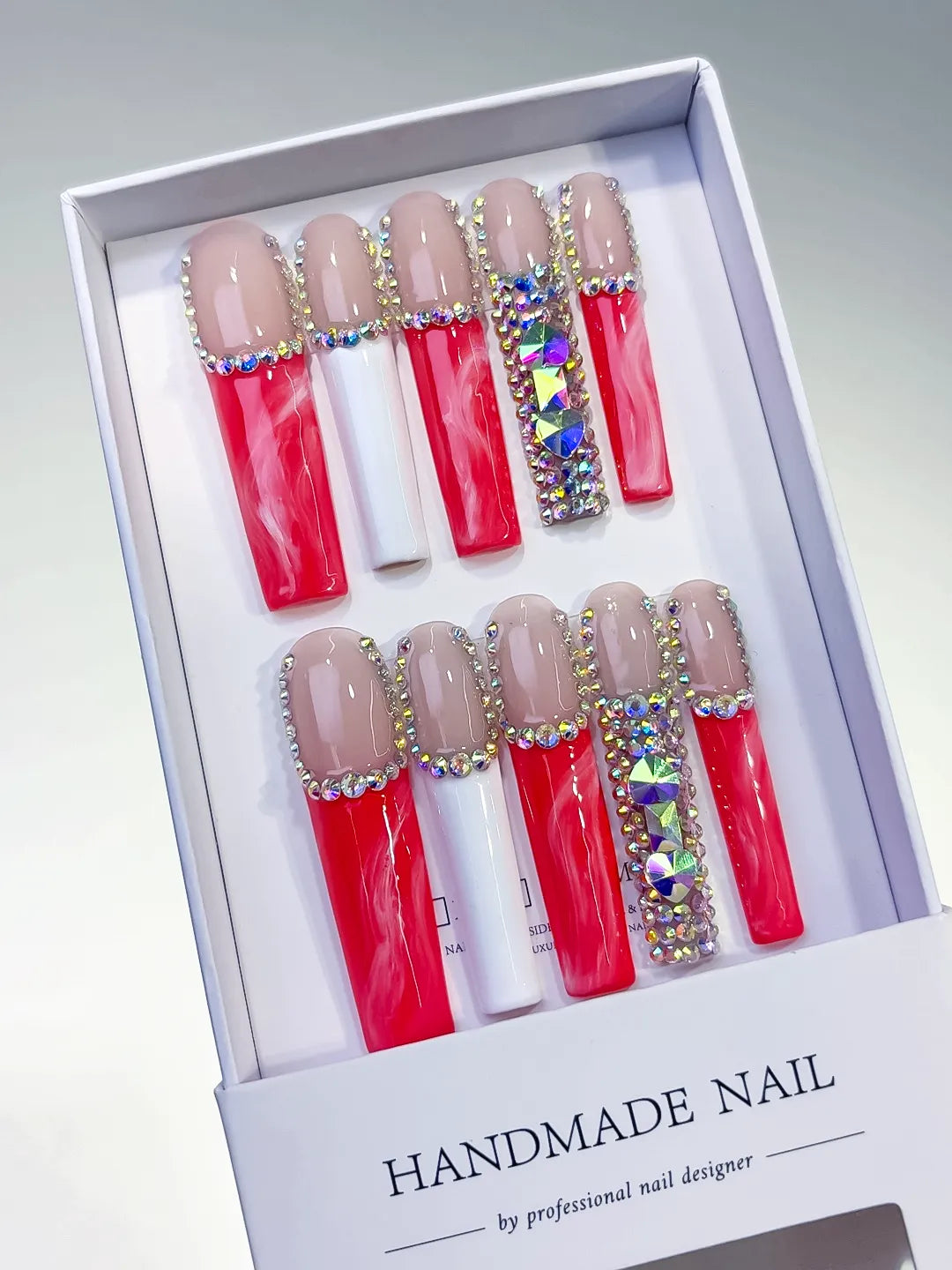 Long Nude Red Square Abstract Rhinestone