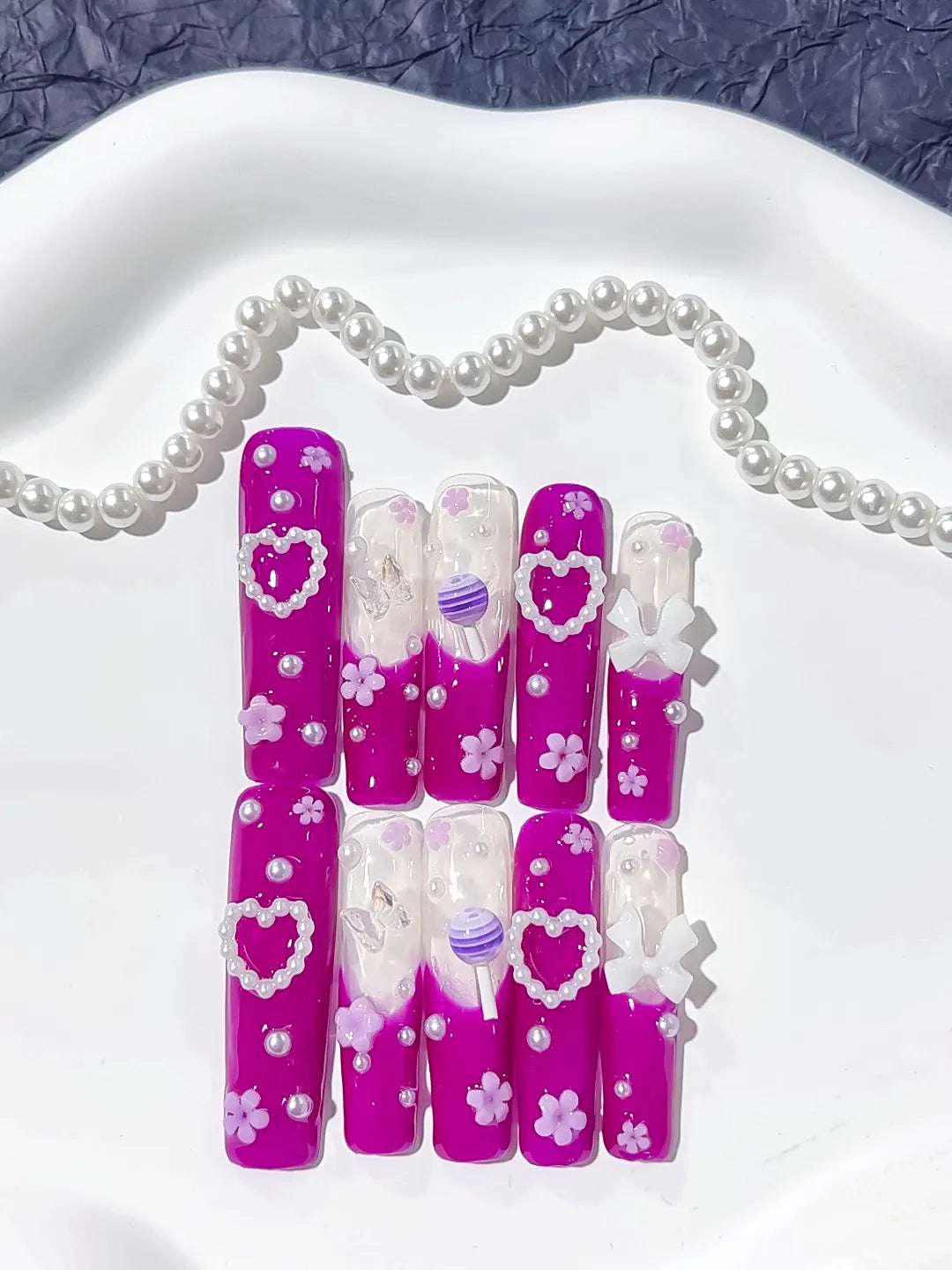 Long Pink White Square Solid color Heart Bow