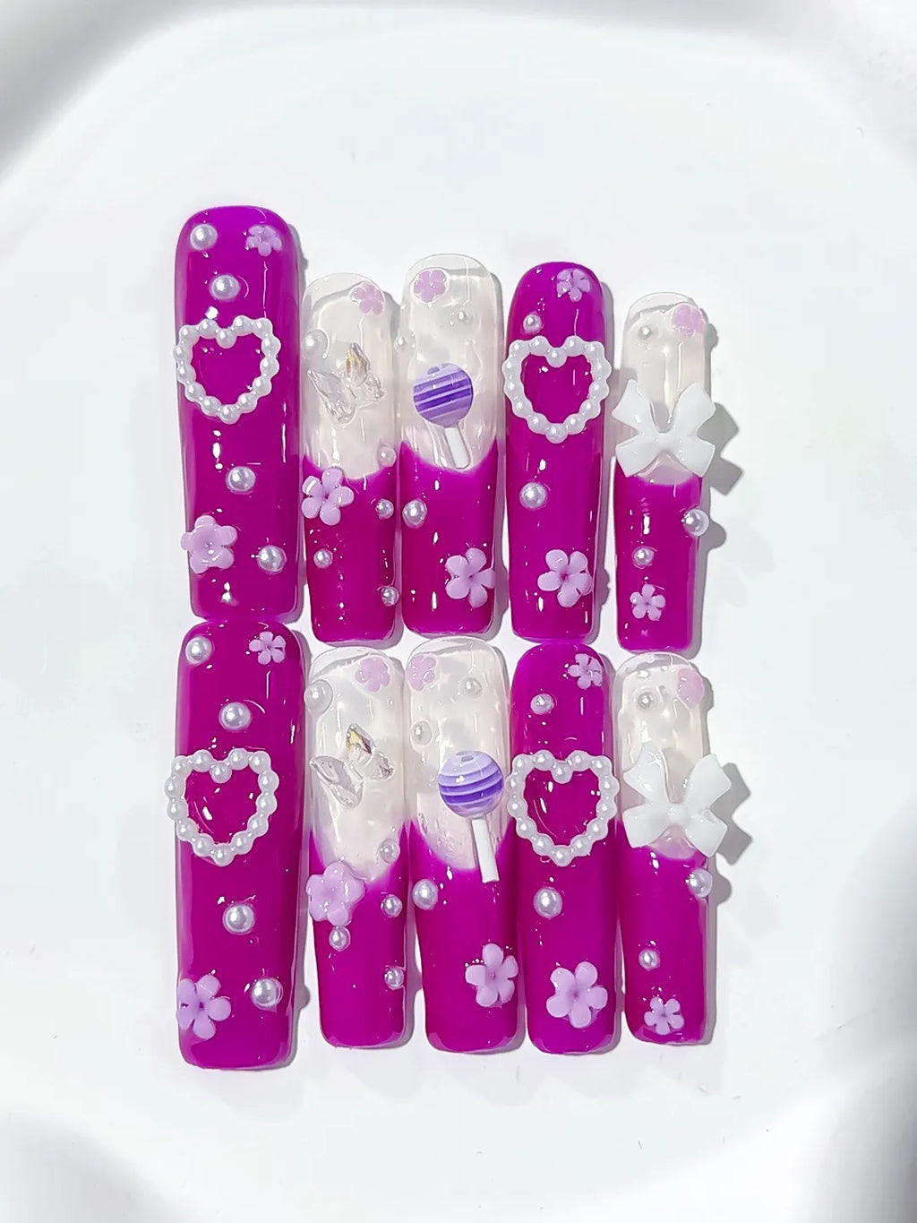 Long Pink White Square Solid color Heart Bow