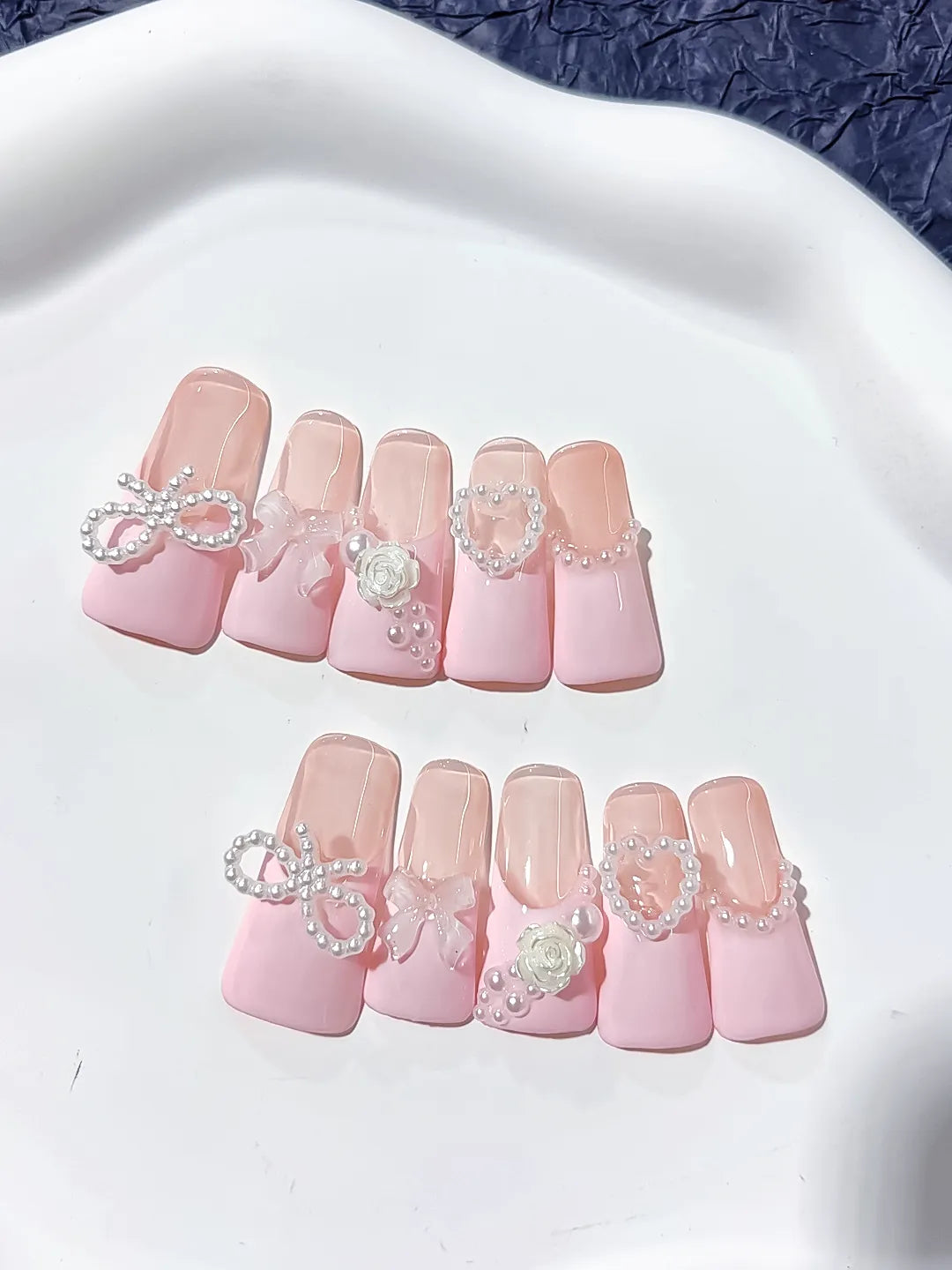 Long Pink Silver Duck Solid color Bow Heart
