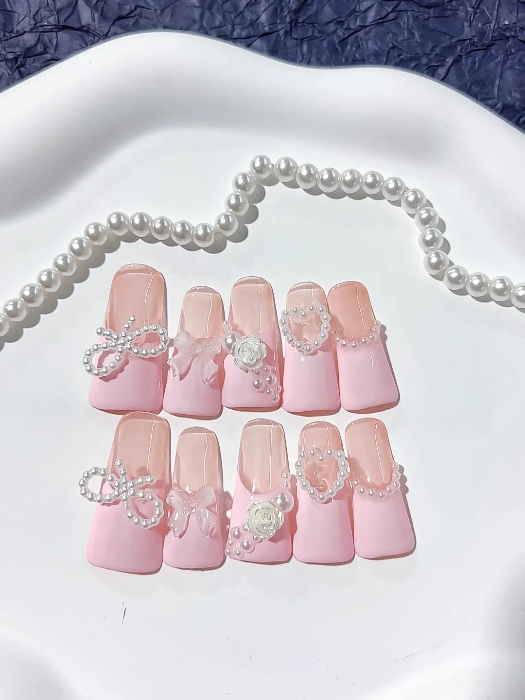 Long Pink Silver Duck Solid color Bow Heart