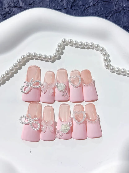 Long Pink Silver Duck Solid color Bow Heart