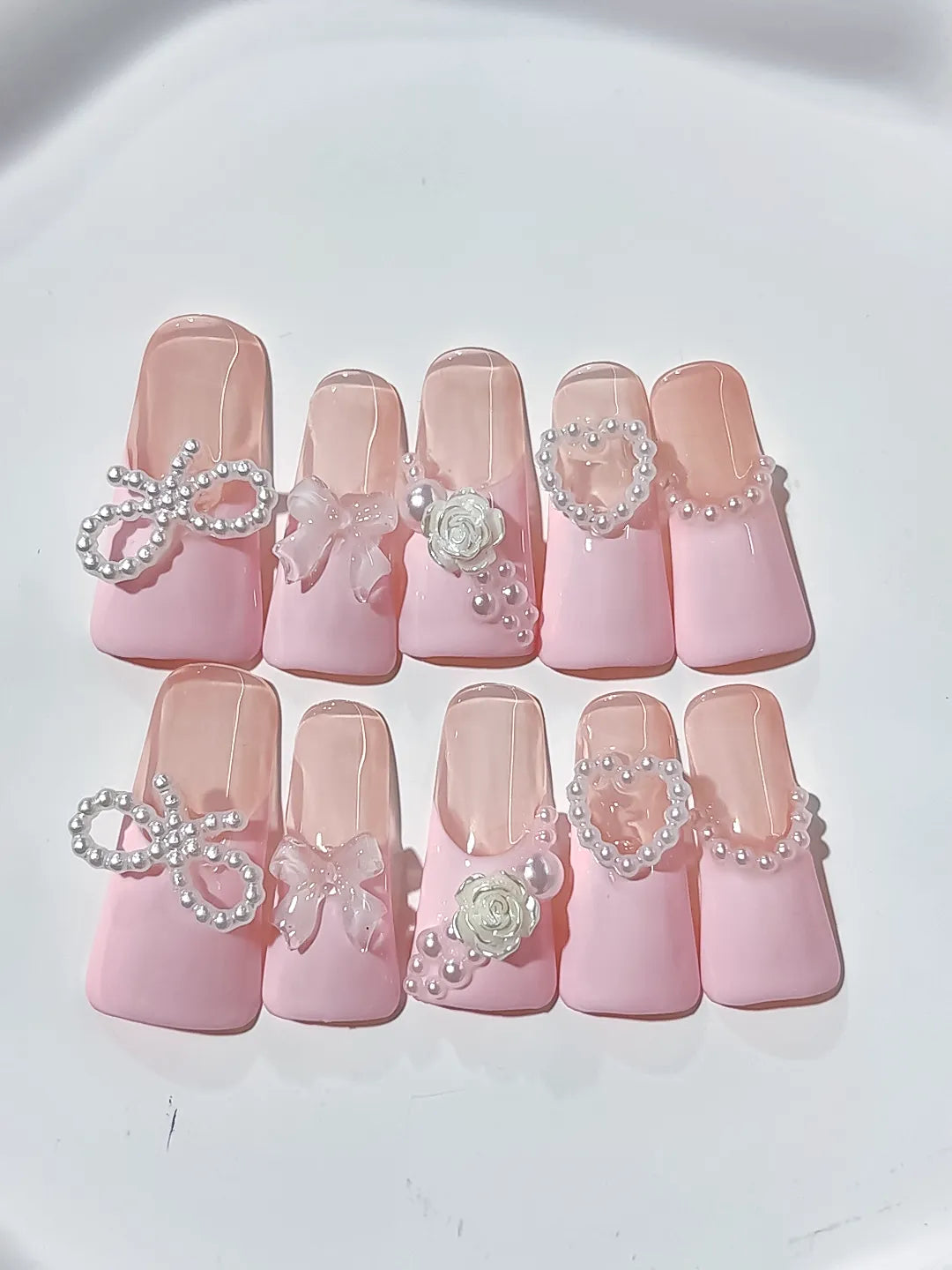 Long Pink Silver Duck Solid color Bow Heart