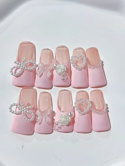 Long Pink Silver Duck Solid color Bow Heart