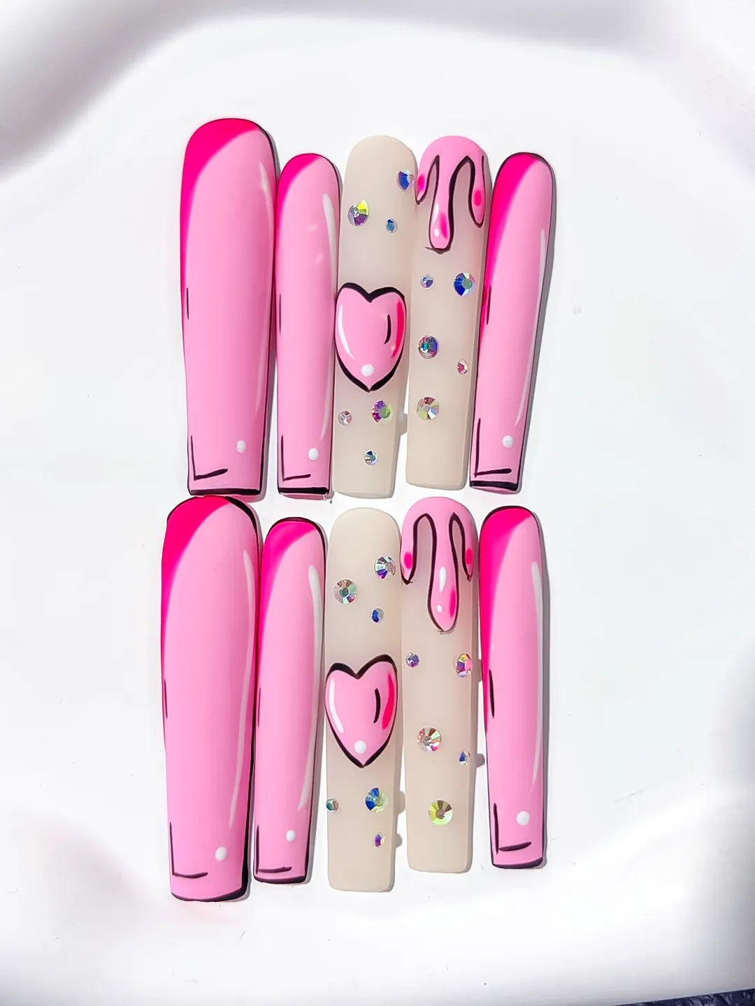 Long Pink Nude Square Abstract Heart Rhinestone