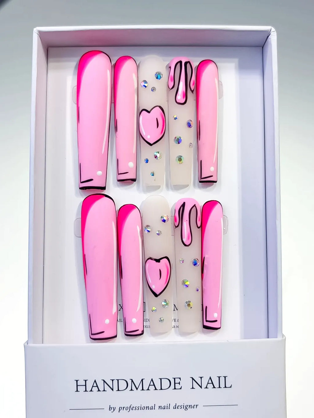 Long Pink Nude Square Abstract Heart Rhinestone