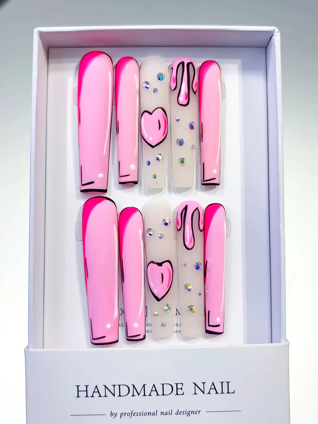 Long Pink Nude Square Abstract Heart Rhinestone