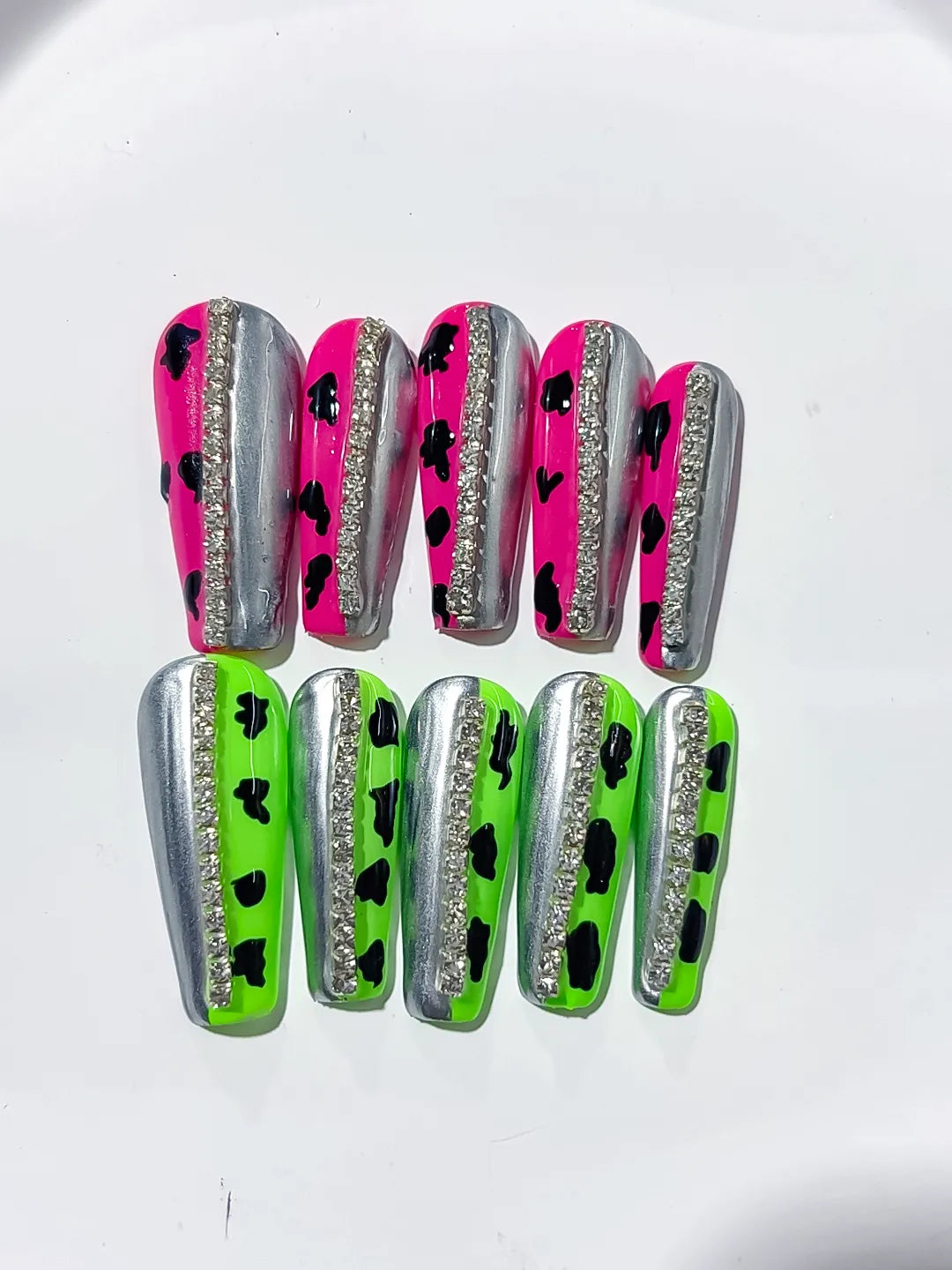 Long Pink Green Coffin Abstract Animal Print