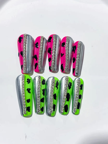 Long Pink Green Coffin Abstract Animal Print