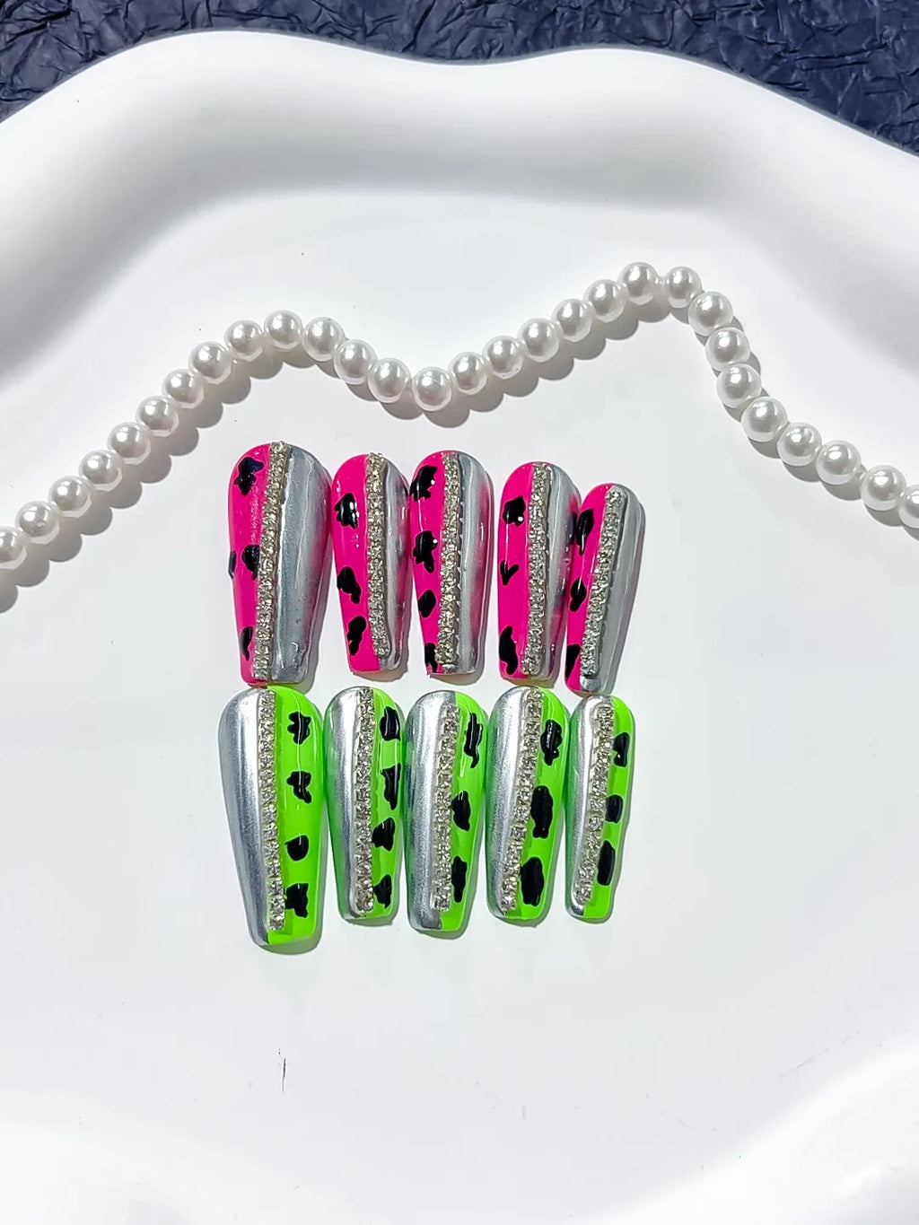 Long Pink Green Coffin Abstract Animal Print