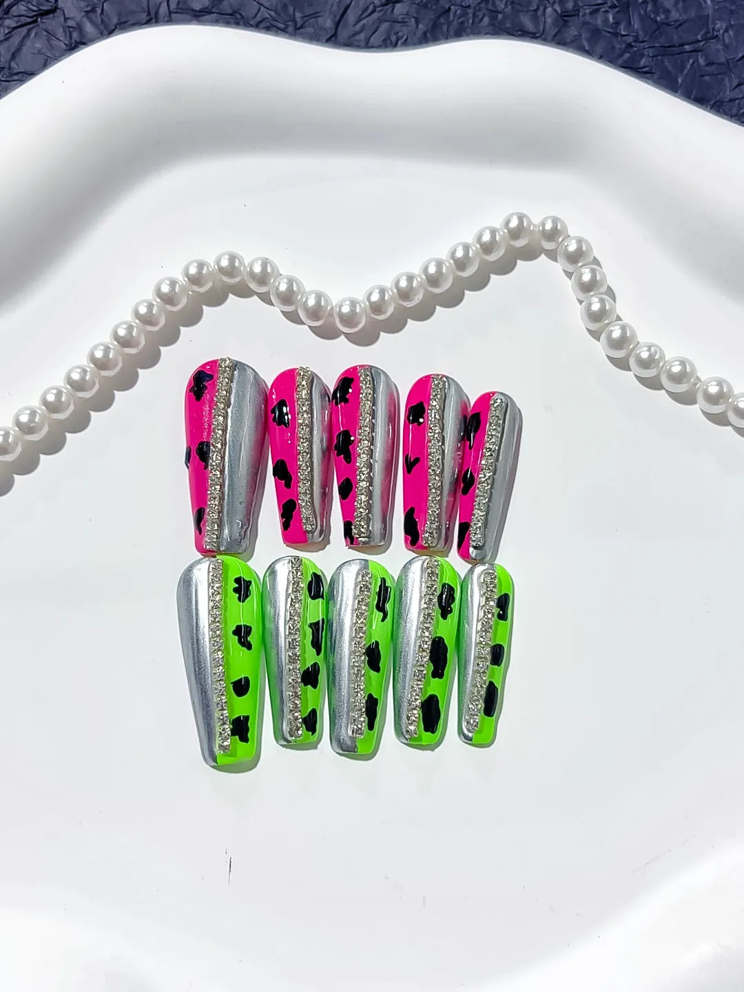 Long Pink Green Coffin Abstract Animal Print