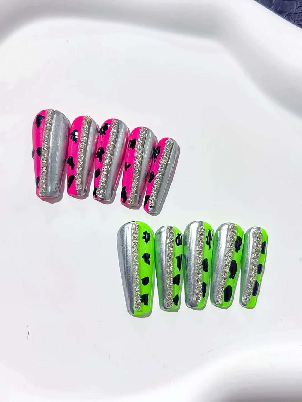 Long Pink Green Coffin Abstract Animal Print