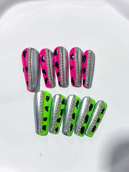 Long Pink Green Coffin Abstract Animal Print
