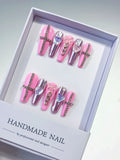 Long Pink Silver Coffin Metallic Heart Chain
