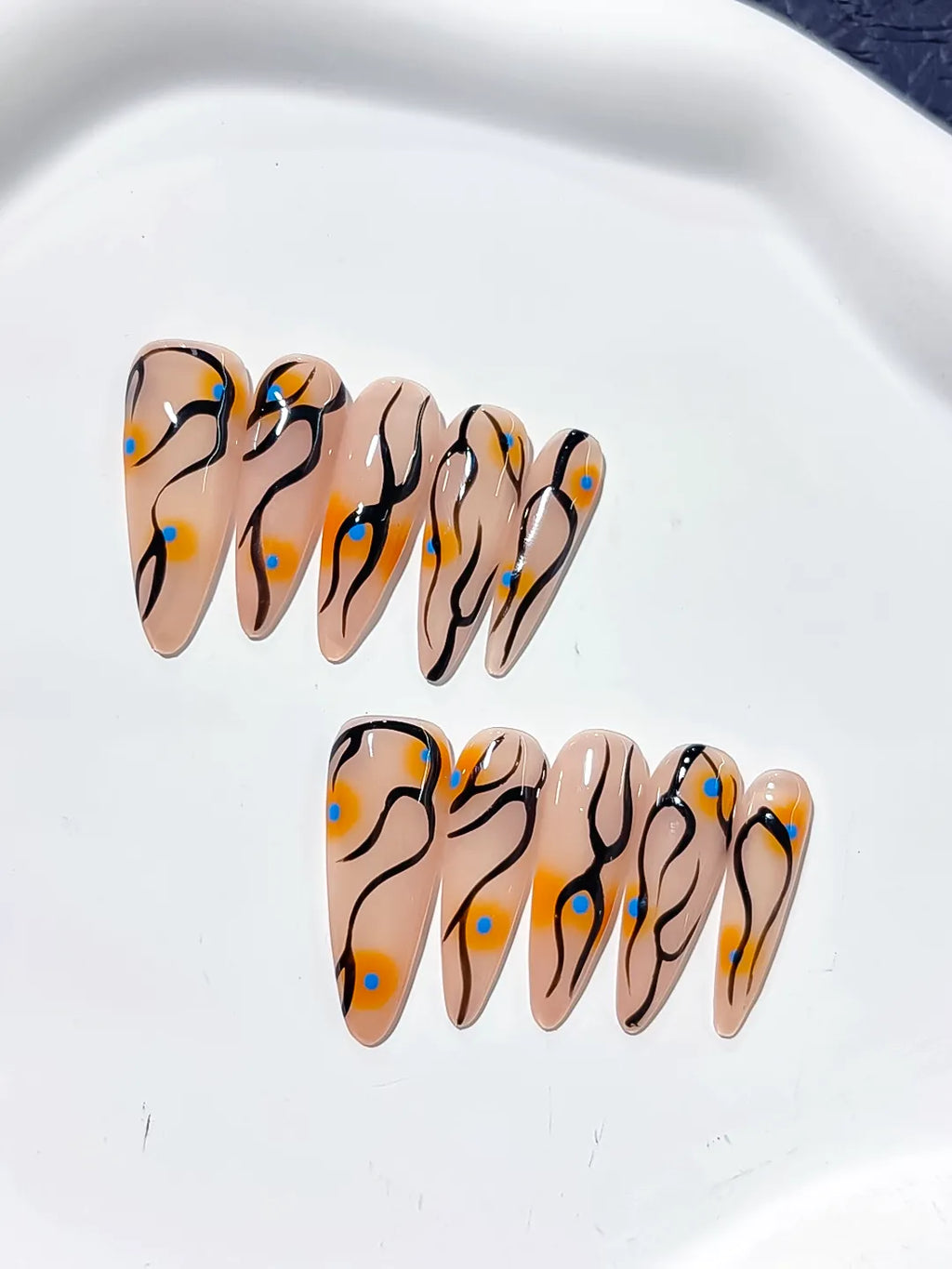 Long Nude Orange Stiletto Abstract Dot Pattern