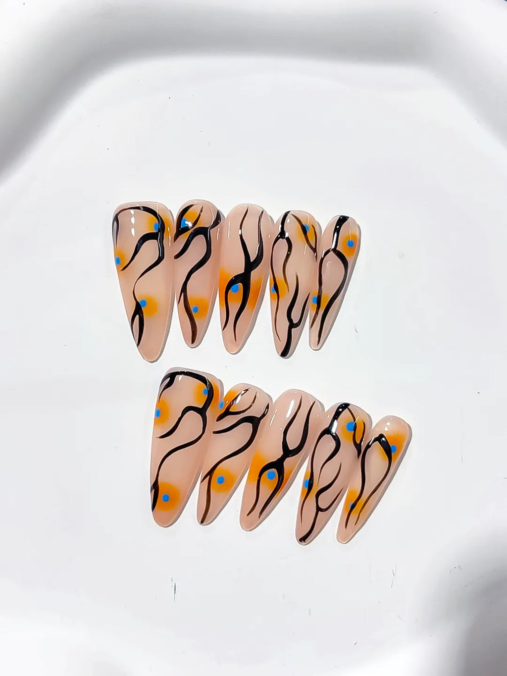 Long Nude Orange Stiletto Abstract Dot Pattern