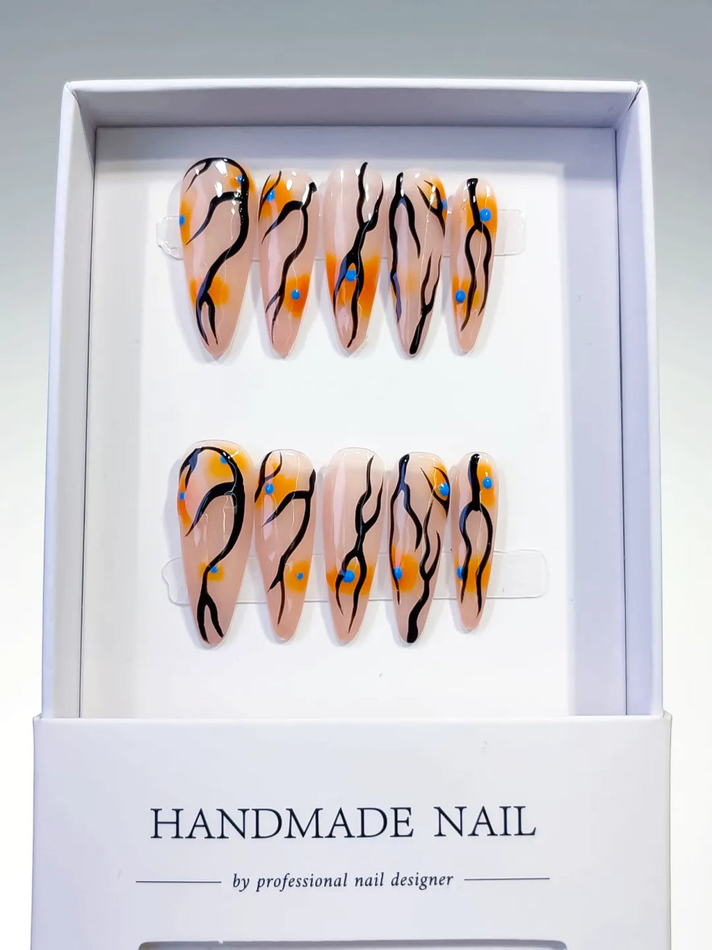 Long Nude Orange Stiletto Abstract Dot Pattern