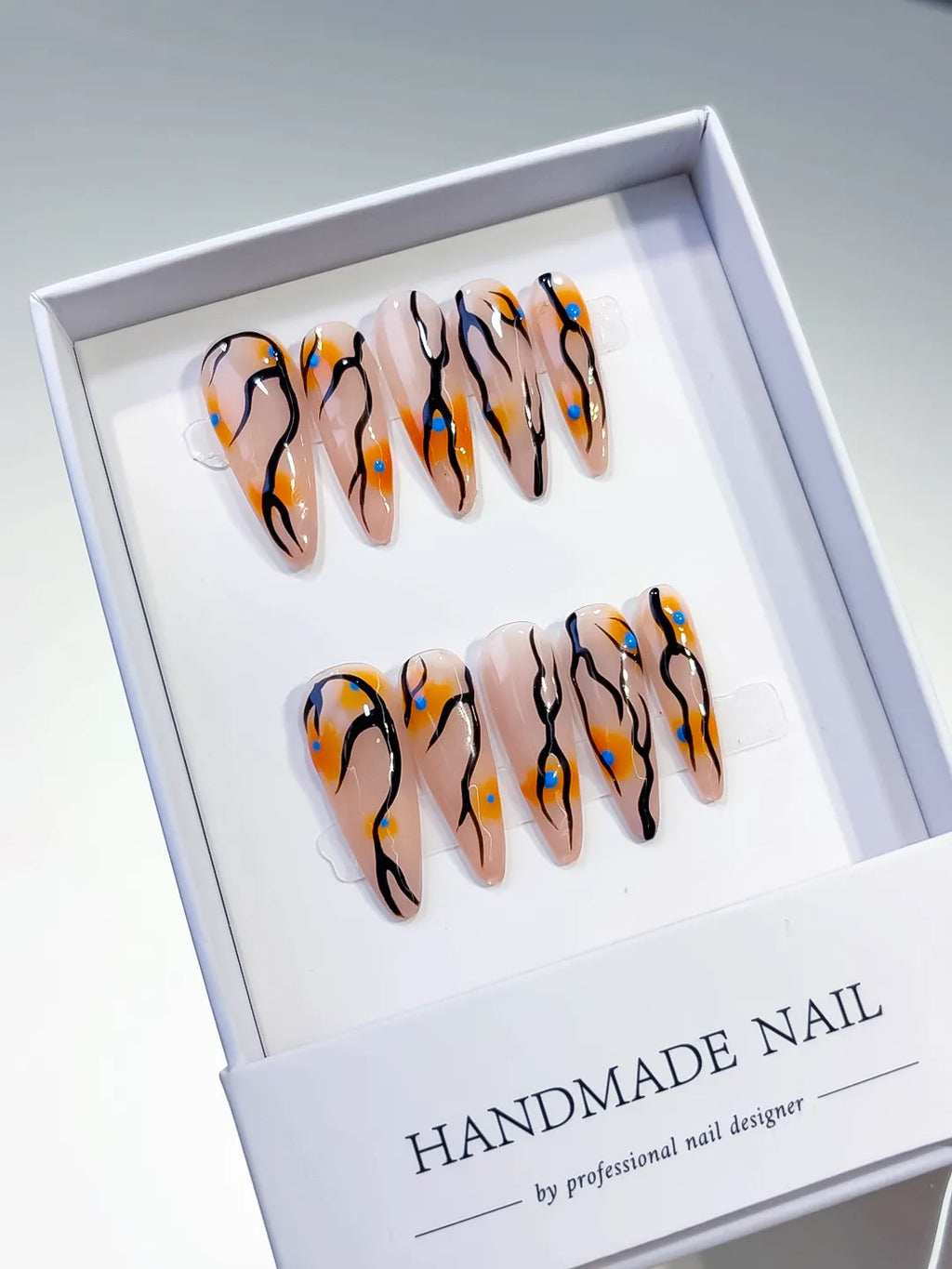 Long Nude Orange Stiletto Abstract Dot Pattern
