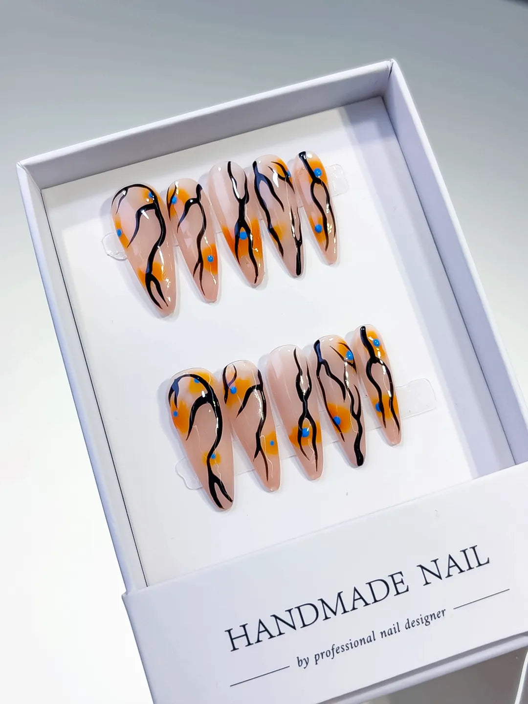 Long Nude Orange Stiletto Abstract Dot Pattern