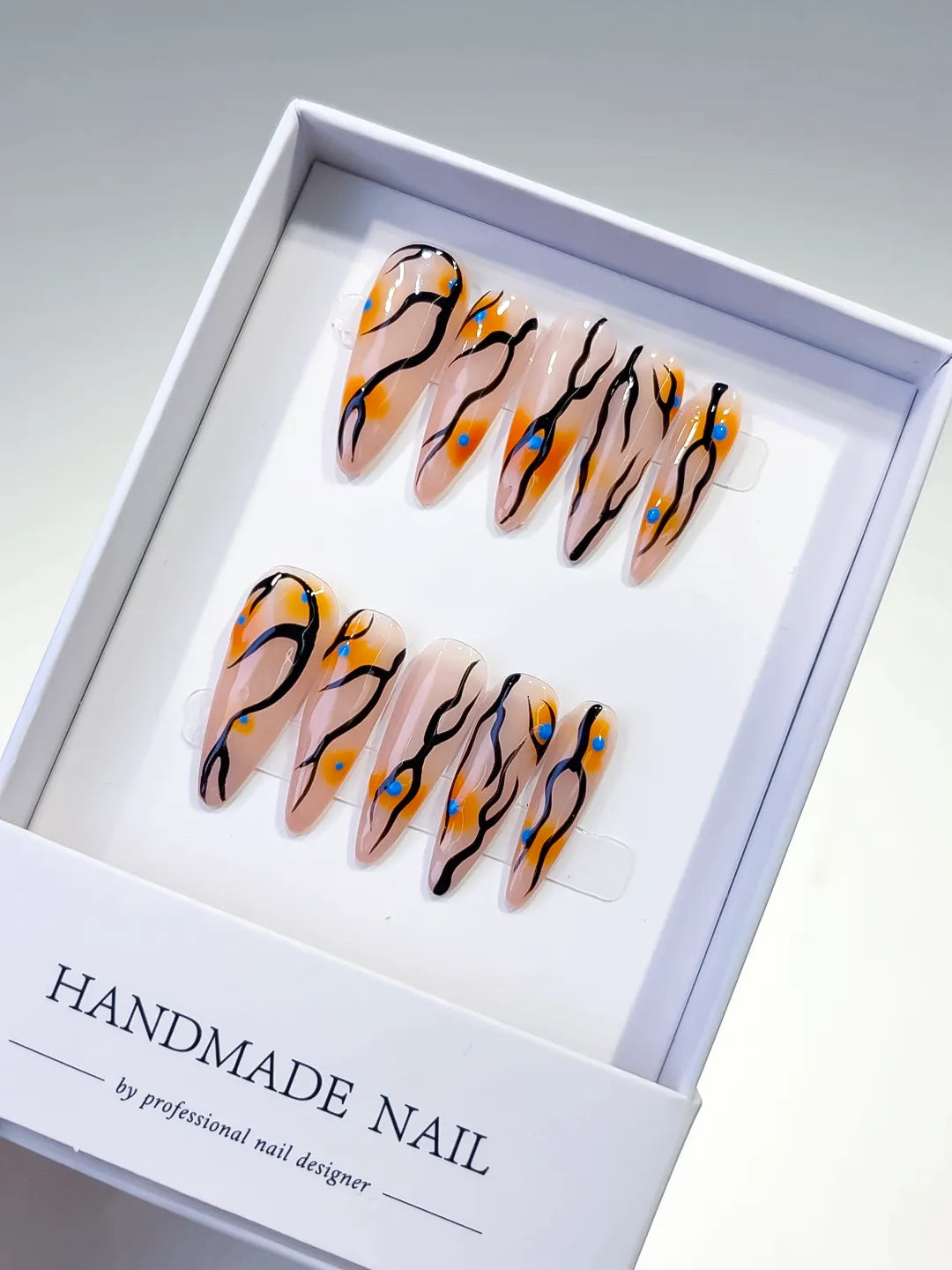 Long Nude Orange Stiletto Abstract Dot Pattern