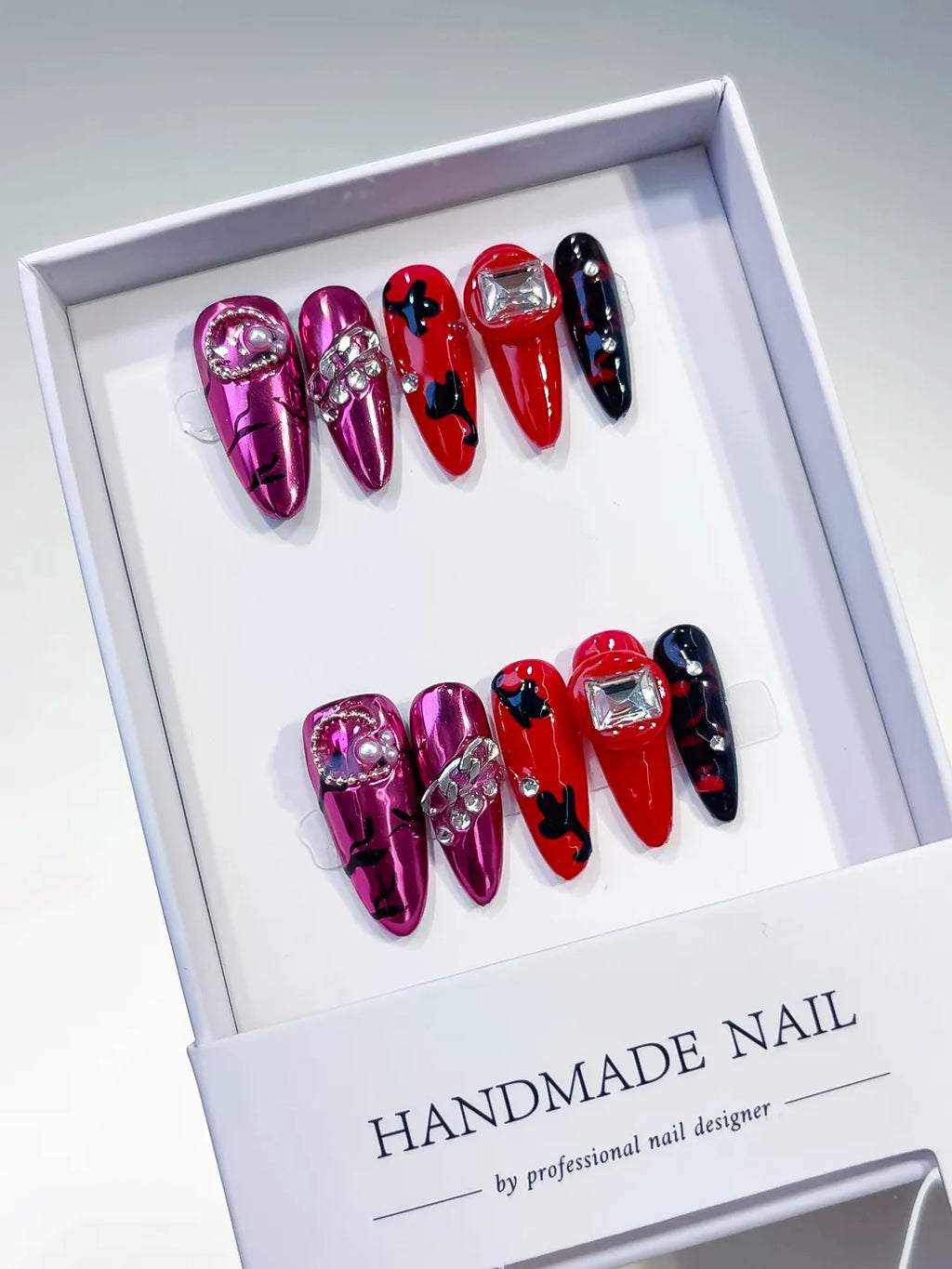 Long Pink Red Oval Metallic Bow Pearl
