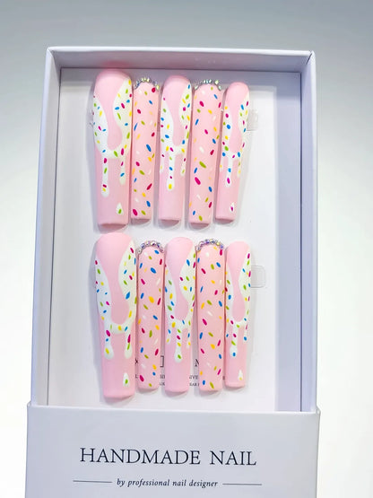 Long Pink White Square Abstract Dot Pattern Rhinestone
