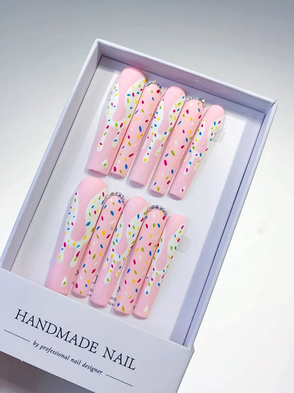 Long Pink White Square Abstract Dot Pattern Rhinestone