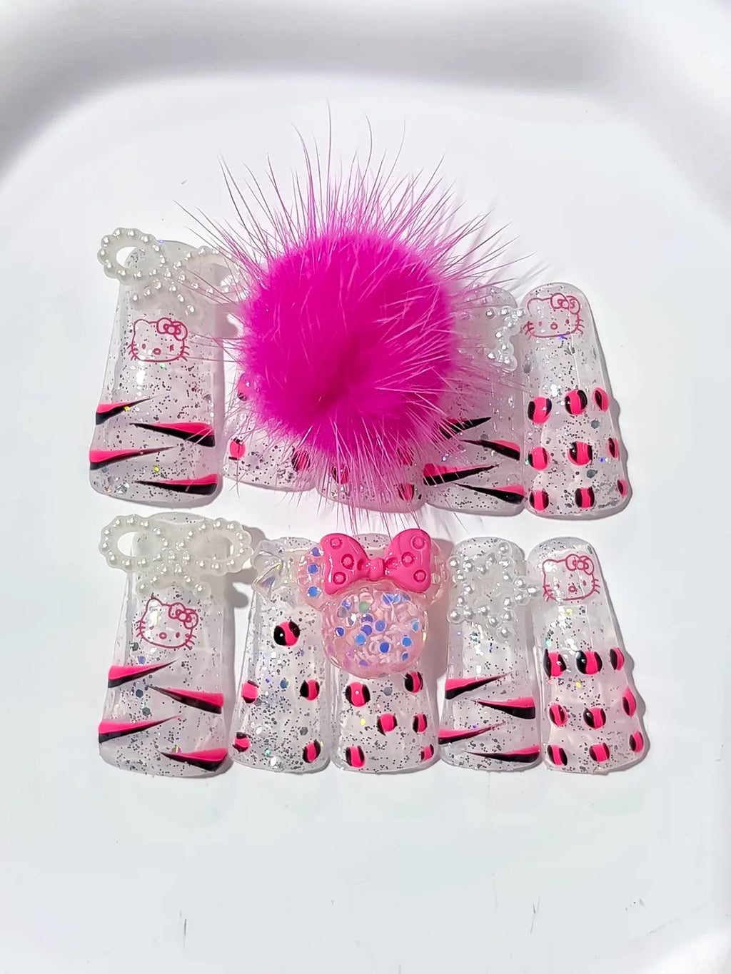 Long White Pink Duck Glitter Hello Kitty Bow