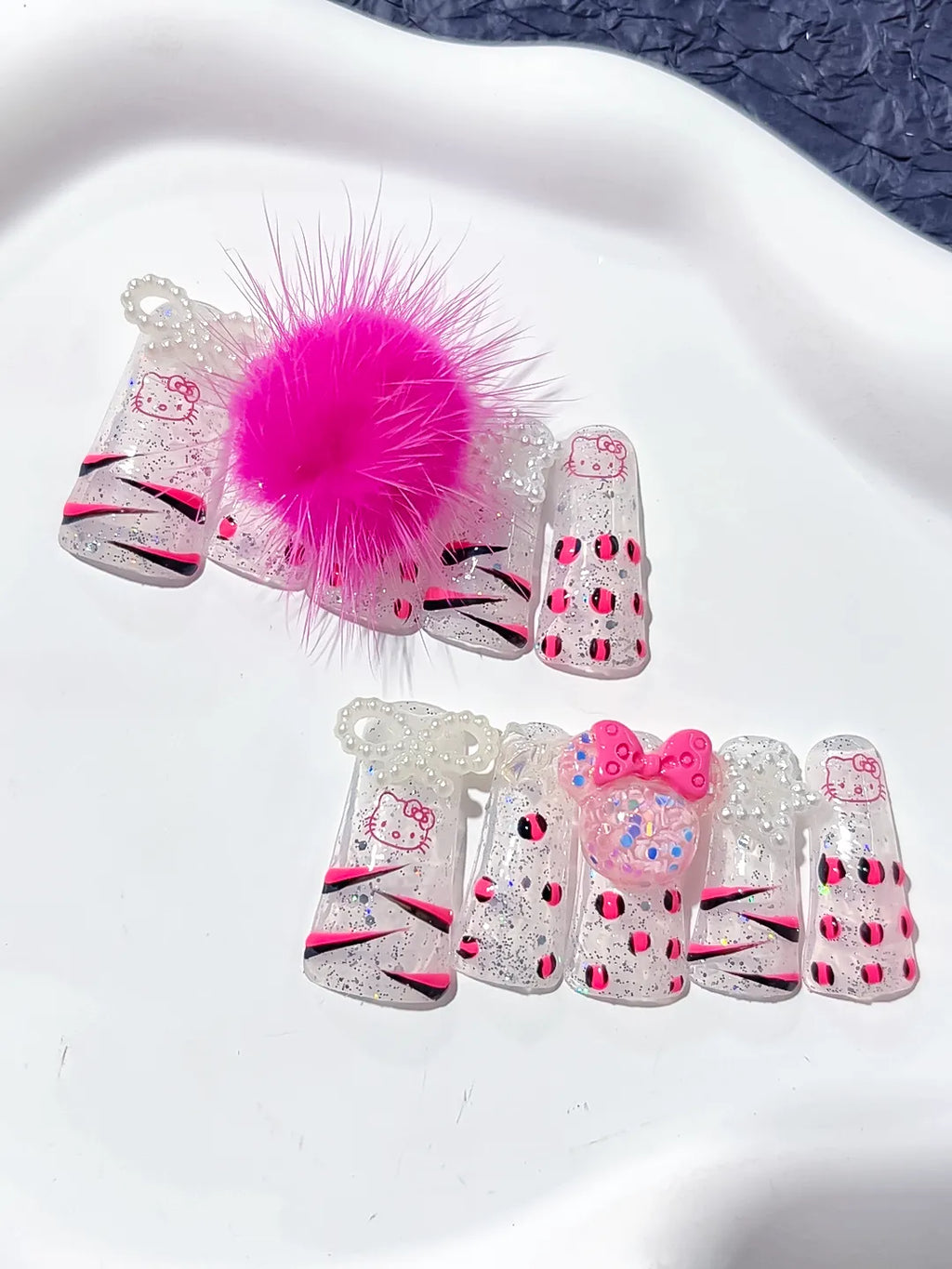 Long White Pink Duck Glitter Hello Kitty Bow
